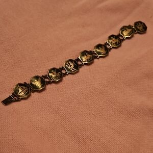 Silver Vintage Siam 1940s Panel Link Bracelet, Rare, Panels W Scenes, Gods